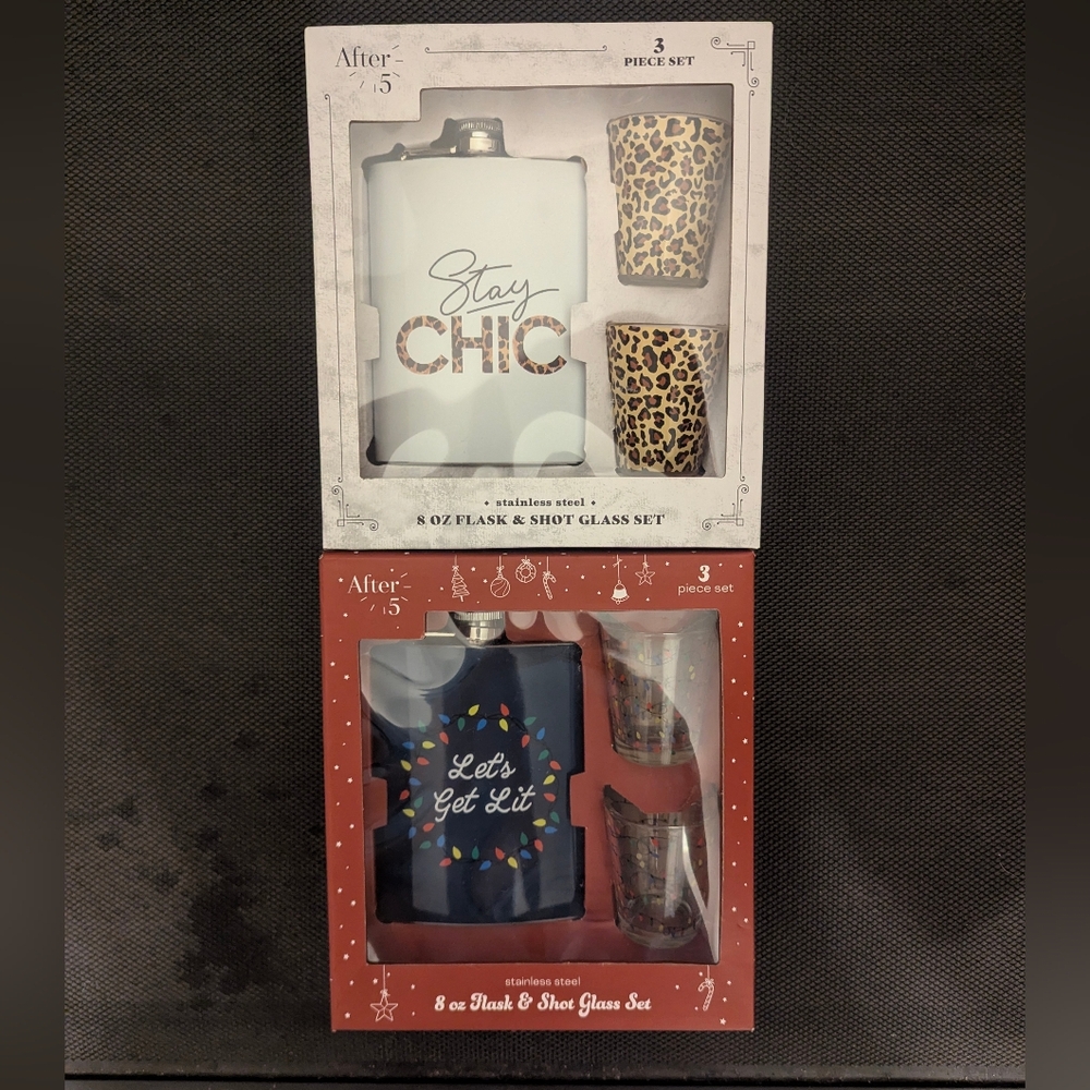 2FOR1 8oz. Flask & Shot Glass Gift Set
